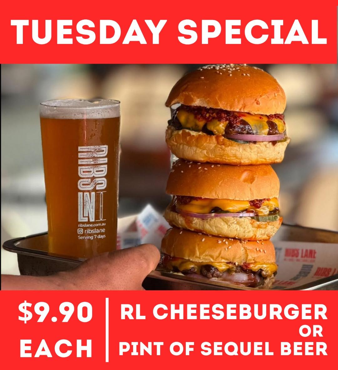 TUESAY SPECIAL Burger and a cold pint? Name a better combo.